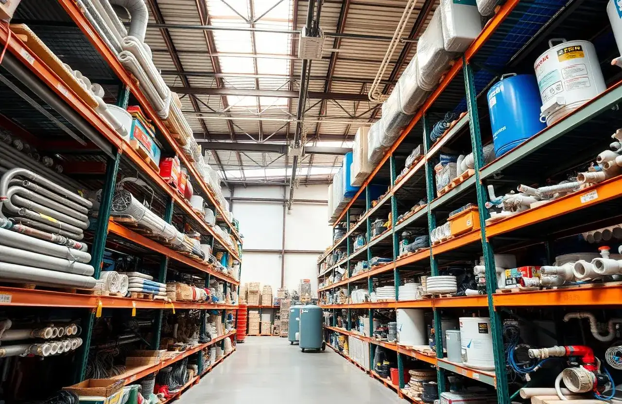Phoenix Plumbing Co. supply warehouse stocked with parts